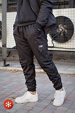 Теплые спортивные штаны карго на флисе в черном цвете Without 8048365 фото №1