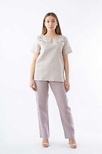 Пряма лляна блуза з вишивкою та короткими рукавами Cornett-VOL 2012378 фото №1
