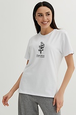 Жіноча бавовняна футболка з принтом подовженого крою Garne 9000379 фото №1
