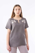 Прямая льняная блуза с вышивкой и короткими рукавами Cornett-VOL 2012380 фото №1