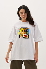 Белая хлопковая футболка оверсайз с патриотическим принтом из коллекции "Выживут нежные… и победят!" Garne 9000410 фото №1