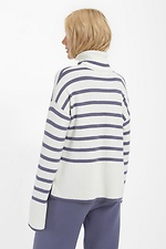 Напіввовняний в'язаний светр у смужку з високим коміром  4038421 фото №3