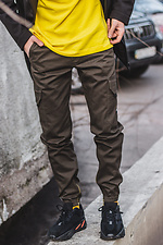 Коттоновые штаны карго защитного цвета с большими карманами по бокам и манжетами на резинке Custom Wear 8025426 фото №1