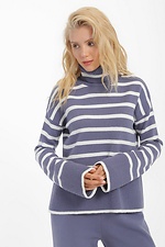 Полушерстяной вязаный свитер в полоску с высоким воротником  4038428 фото №1