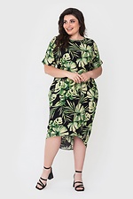 AVALINA asymmetrisches Basic-Kleid mit kurzen Ärmeln und tropischem Print Garne 3040436 Foto №1