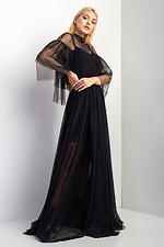 Вечерний костюм OSCAR из черного фатина: клешная юбка в пол, удлиненная блуза с воланами на рукавах Garne 3033454 фото №1