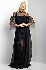 Вечерний костюм OSCAR из черного фатина: клешная юбка в пол, удлиненная блуза с воланами на рукавах Garne 3033454 фото №2