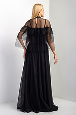 Вечерний костюм OSCAR из черного фатина: клешная юбка в пол, удлиненная блуза с воланами на рукавах Garne 3033454 фото №3