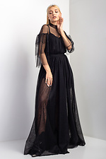 Вечерний костюм OSCAR из черного фатина: клешная юбка в пол, удлиненная блуза с воланами на рукавах Garne 3033454 фото №4