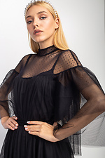 Вечерний костюм OSCAR из черного фатина: клешная юбка в пол, удлиненная блуза с воланами на рукавах Garne 3033454 фото №5