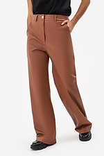 Жіночі широкі штани з еко-шкіри коричневого кольору Garne 3041464 фото №1