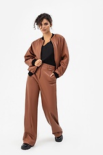 Жіночі широкі штани з еко-шкіри коричневого кольору Garne 3041464 фото №2