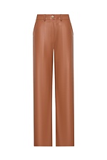 Жіночі широкі штани з еко-шкіри коричневого кольору Garne 3041464 фото №15