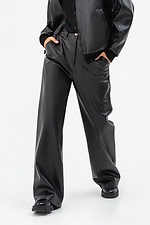 Жіночі широкі штани з еко-шкіри чорного кольору Garne 3041465 фото №1
