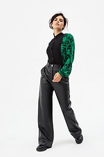 Жіночі широкі штани з еко-шкіри чорного кольору Garne 3041465 фото №9