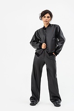 Жіночі широкі штани з еко-шкіри чорного кольору Garne 3041465 фото №11