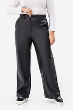 Жіночі широкі штани з еко-шкіри чорного кольору Garne 3041465 фото №12