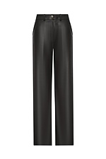 Жіночі широкі штани з еко-шкіри чорного кольору Garne 3041465 фото №20