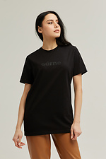 Чорна бавовняна футболка GARNE подовженого крою з брендовим логотипом Garne 9000522 фото №1