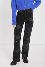 Черные женские джинсы завышенной посадки с рисунком мандалы  4014533 фото №1