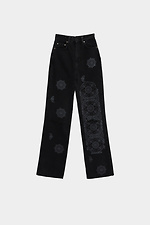 Черные женские джинсы завышенной посадки с рисунком мандалы  4014533 фото №5