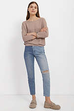 Двухцветные женские джинсы укороченного кроя с рванкой  4014536 фото №2