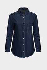 Темно-синяя джинсовая рубашка на кнопках с бахромой  4014586 фото №5