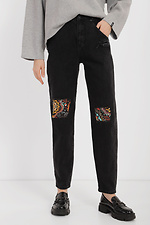 Широкі чорні джинси мом з різнокольоровими латками  4014606 фото №1