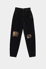 Широкие черные джинсы мом с разноцветными заплатками  4014606 фото №5