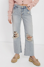 Широкие клешные джинсы с рваными коленями  4014607 фото №1