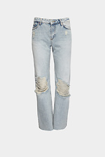 Широкие клешные джинсы с рваными коленями  4014607 фото №6