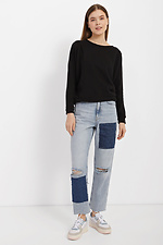 Высокие женские джинсы светлые укороченного кроя с темными вставками  4014623 фото №2