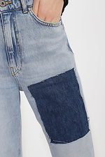 Високі жіночі джинси світлі укороченого крою з темними вставками  4014623 фото №4
