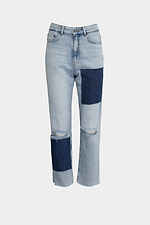 Высокие женские джинсы светлые укороченного кроя с темными вставками  4014623 фото №5