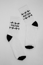Высокие хлопковые носки белого цвета с черным принтом Custom Wear 8025662 фото №1