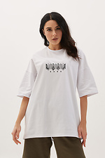 Бавовняна футболка оверсайз білого кольору з патріотичним принтом Garne 9000671 фото №1