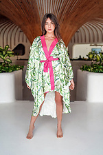 Асимметричный сатиновый халат кимоно на запАх с поясом DKaren 4026779 фото №1