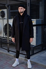 Черное осеннее пальто оверсайз с отложным воротником Without 8048782 фото №1