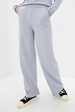 Теплий трикотажний костюм двійка світло-сірого кольору з широкими штанами  4037814 фото №4