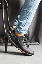 Кожаные мужские кроссовки черного цвета  8018826 фото №4