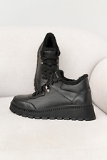 Зимові шкіряні кросівки для жінок чорного кольору.  8019864 фото №7