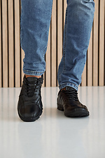 Мужские кроссовки кожаные весенне-осенние черные  8019902 фото №3