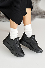 Женские кроссовки кожаные черные зимние на меху  8019908 фото №10