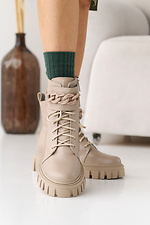 Жіночі шкіряні зимові бежеві черевики на хутрі.  8019970 фото №1