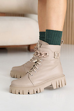 Жіночі шкіряні зимові бежеві черевики на хутрі.  8019970 фото №2