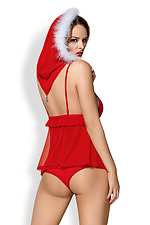 Красный новогодний эротический костюм с капюшоном и белым мехом Obsessive 4019977 фото №2