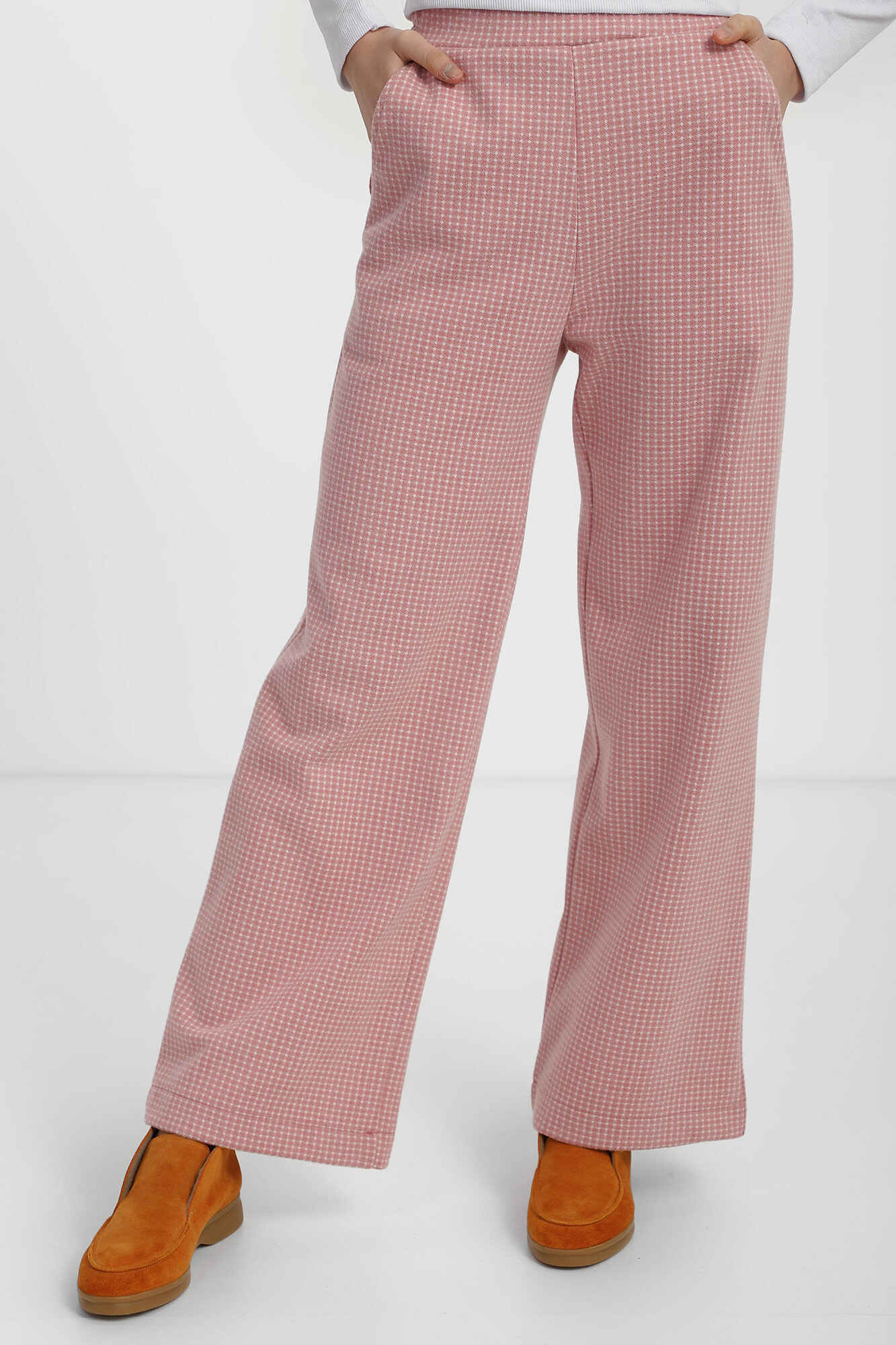 DELMA checkered wide leg wool blend trousers with high waist Garne