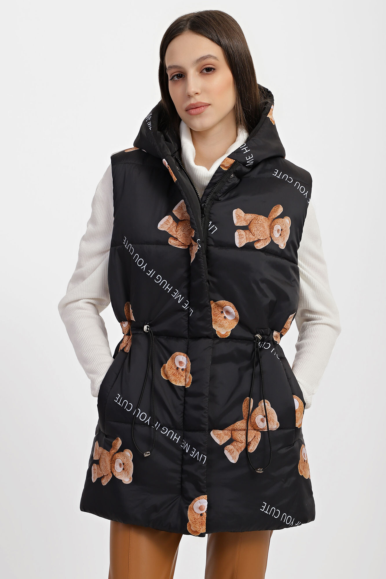 Isolierte lange Weste TALA ärmellose Jacke mit Kapuze und