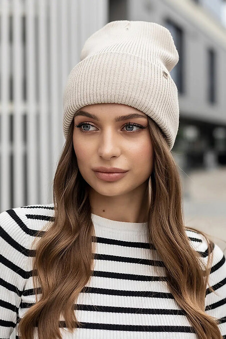 Women's ribbed hat Alita beige. Hats, berets. Color: beige. #4051000