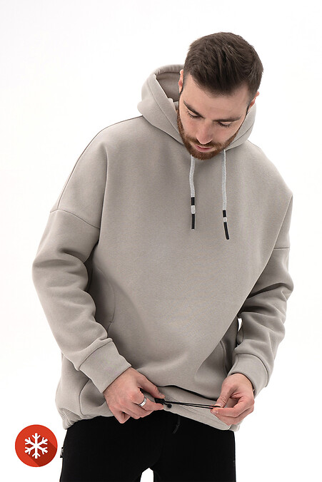 Warmer, übergroßer Herren-Kapuzenpullover mit sandfarbenem MASKULT-Aufdruck - #8034000